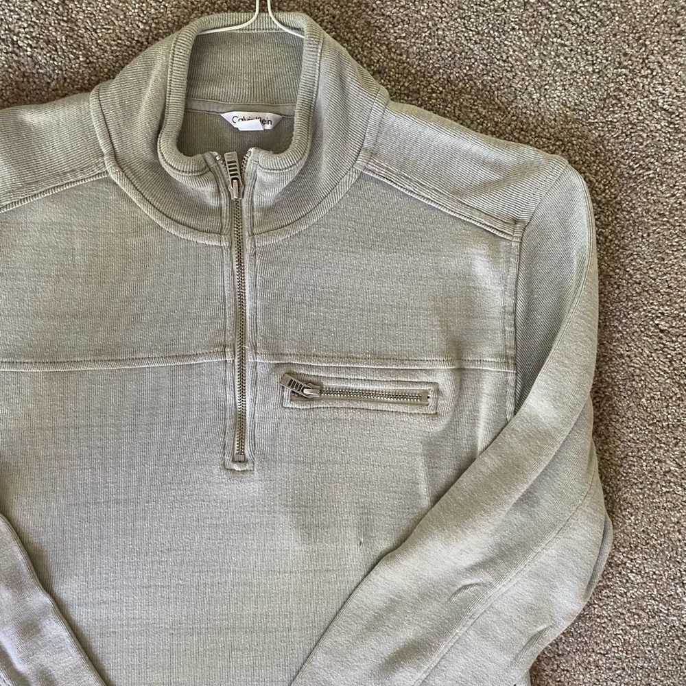 CALVIN KLEIN Cream Lightweight 3/4 Zip Pullover Sweater Shirt Long Sleeve Large